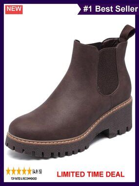 Women's Chunky Platform Chelsea Ankle Boots Low Wedge Heel Slip-On